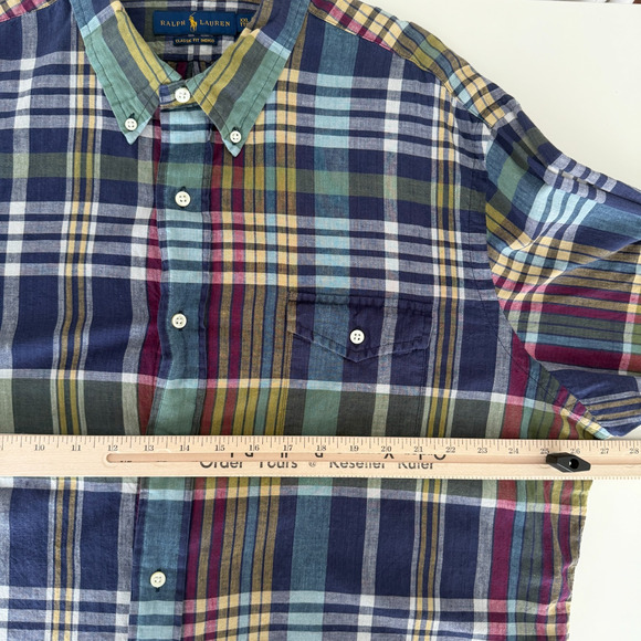 Ralph Lauren Shirt Mens XXL Authentic Indian Madras Plaid Classic Fit Indigo - Picture 10 of 11